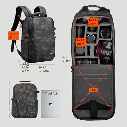 TARION TR-L Camera Rucksack Backpack, Grey and Black, 14-inch Laptop Sleeve with Rain Cover-8