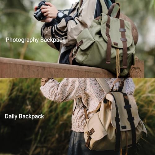 TARION Michael Small Canvas Camera Backpack, Green, with Detachable Camera Insert-1