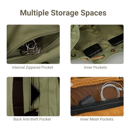 TARION Michael Small Canvas Camera Backpack, Green, with Detachable Camera Insert-4