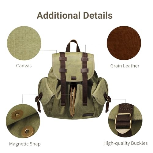 TARION Michael Small Canvas Camera Backpack, Green, with Detachable Camera Insert-5
