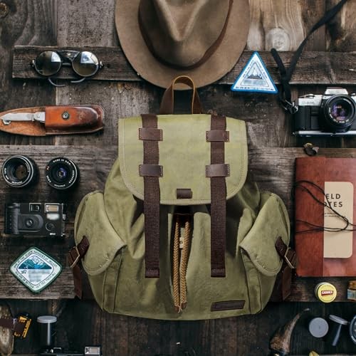 TARION Michael Small Canvas Camera Backpack, Green, with Detachable Camera Insert-7