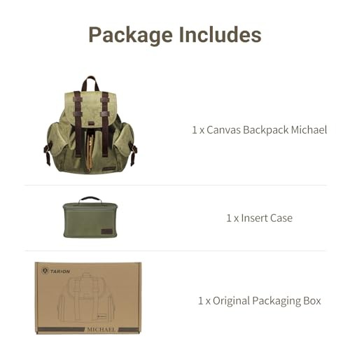 TARION Michael Small Canvas Camera Backpack, Green, with Detachable Camera Insert-8