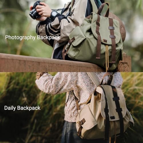 TARION Canvas Everyday Backpack with Removable Camera Insert, Khaki-1