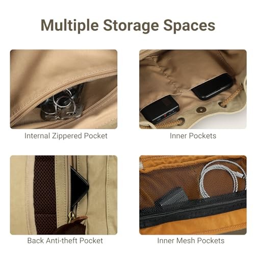 TARION Canvas Everyday Backpack with Removable Camera Insert, Khaki-4