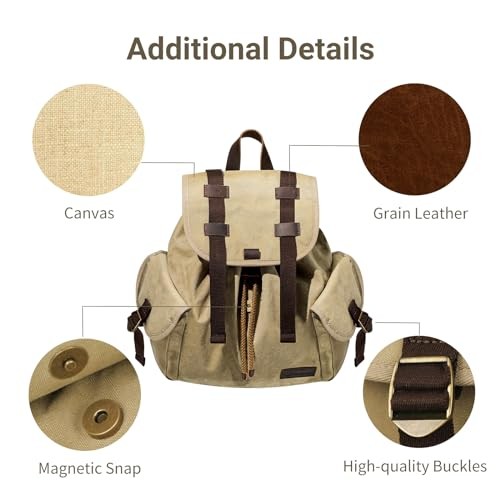 TARION Canvas Everyday Backpack with Removable Camera Insert, Khaki-5