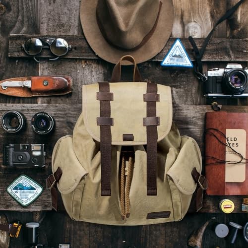 TARION Canvas Everyday Backpack with Removable Camera Insert, Khaki-7