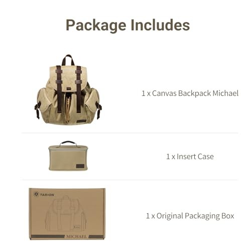 TARION Canvas Everyday Backpack with Removable Camera Insert, Khaki-8
