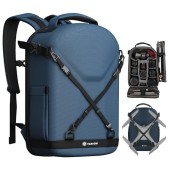 TARION Hard Case Camera Backpack, Blue, with Rain Cover, Laptop and Tripod Compartment