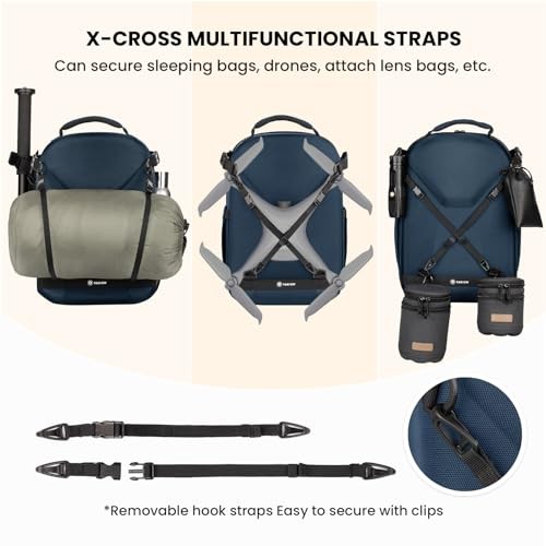 TARION Hard Case Camera Backpack, Blue, with Rain Cover, Laptop and Tripod Compartment-4