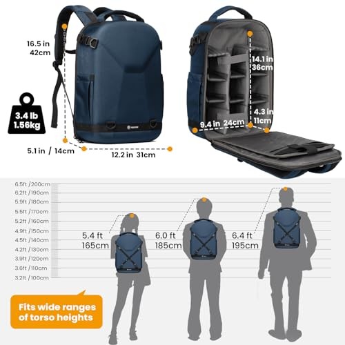 TARION Hard Case Camera Backpack, Blue, with Rain Cover, Laptop and Tripod Compartment-6