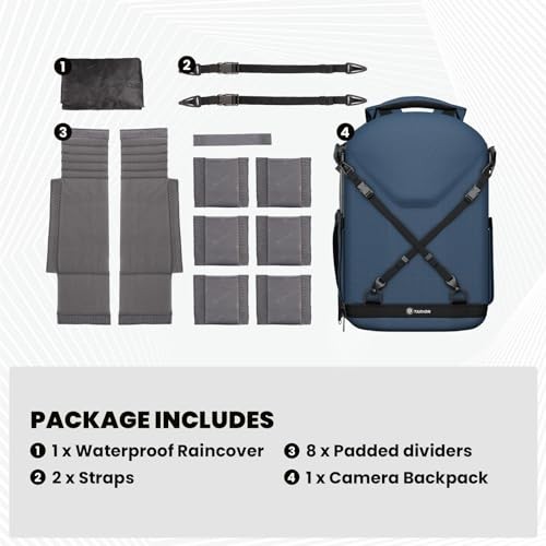 TARION Hard Case Camera Backpack, Blue, with Rain Cover, Laptop and Tripod Compartment-7