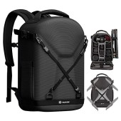 TARION Hardshell Camera Backpack, 3-Side Hard Case Rucksack with Waterproof Rain Cover, 14.5-inch Laptop Compartment, Black