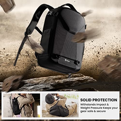 TARION Hardshell Camera Backpack, 3-Side Hard Case Rucksack with Waterproof Rain Cover, 14.5-inch Laptop Compartment, Black-3