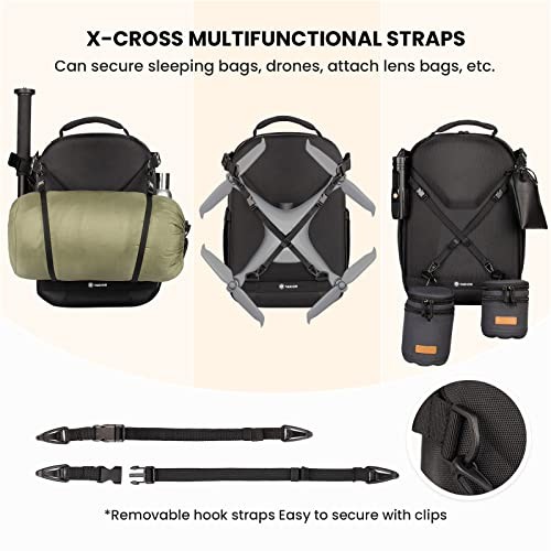 TARION Hardshell Camera Backpack, 3-Side Hard Case Rucksack with Waterproof Rain Cover, 14.5-inch Laptop Compartment, Black-5