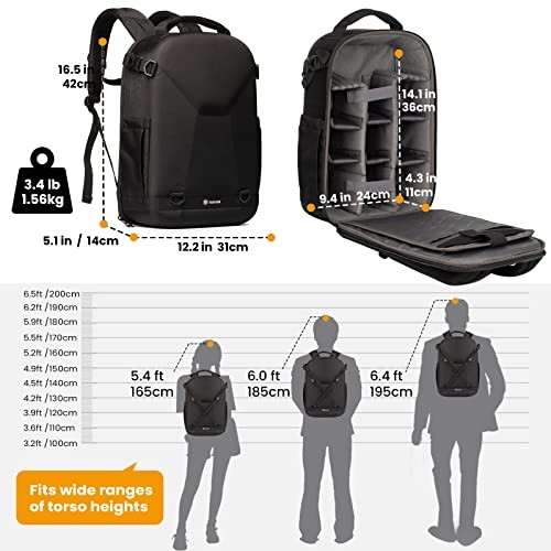 TARION Hardshell Camera Backpack, 3-Side Hard Case Rucksack with Waterproof Rain Cover, 14.5-inch Laptop Compartment, Black-6