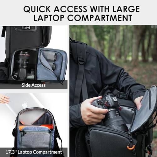 TARION PB02 Large Camera Backpack 30L with 17.3-inch Laptop Compartment, Side Access, Tripod Holder and Waterproof Rain Cover-4