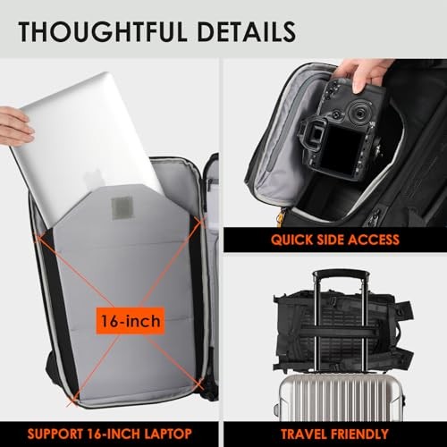 TARION Large Camera Backpack for Photography with 16 inch Laptop Sleeve, Quick Access Side and Back Opening, Waterproof Rain Cover, Removable Waist Belt-2