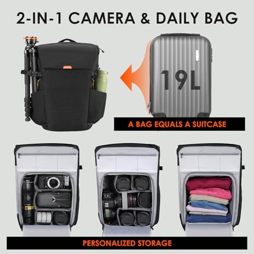 TARION Large Camera Backpack for Photography with 16 inch Laptop Sleeve, Quick Access Side and Back Opening, Waterproof Rain Cover, Removable Waist Belt-3