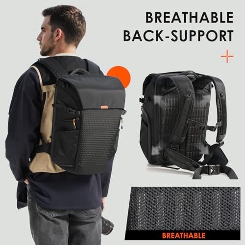 TARION Large Camera Backpack for Photography with 16 inch Laptop Sleeve, Quick Access Side and Back Opening, Waterproof Rain Cover, Removable Waist Belt-4