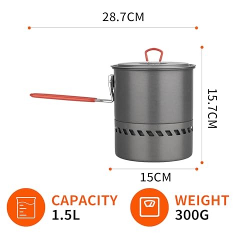 Tentock Portable Camping Pot 1.5L with Foldable Silicone Handle and Lid-3