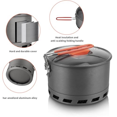 Tentock Portable Camping Pot with Foldable Silicone Handle and Lid, 2.4L-2