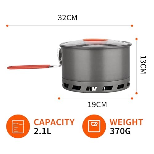 Tentock Portable Camping Pot with Foldable Silicone Handle and Lid, 2.4L-5