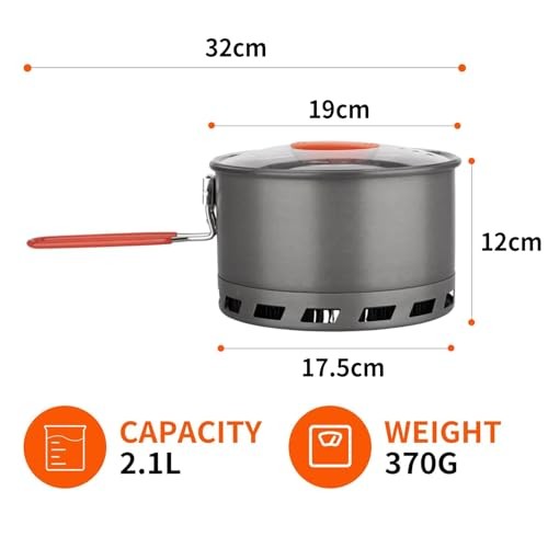 Tentock Portable Camping Pot with Foldable Silicone Handle and Lid, 2.4L-6