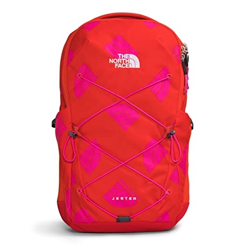 The North Face Jester Everyday Laptop Backpack, PFAS Free, Fiery Red Next Gen Logo Print/Mr. Pink, One Size, Classic