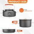 THTYBROS 17-Piece Camping Cookware Set with 1.7L Pot, 1.15L Kettle, 2 Stainless Steel Cups, Plates and Cutlery