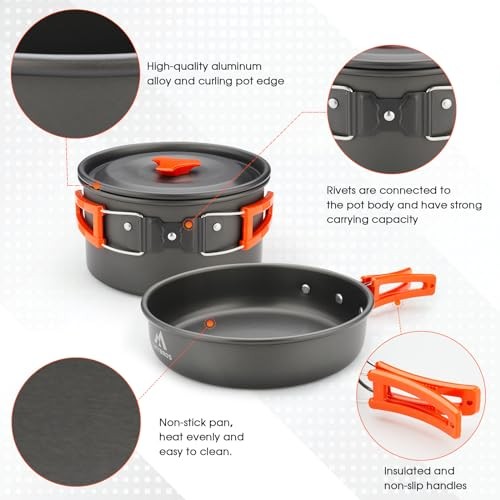 THTYBROS 17-Piece Camping Cookware Set with 1.7L Pot, 1.15L Kettle, 2 Stainless Steel Cups, Plates and Cutlery-2