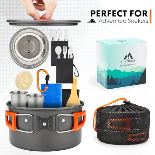 THTYBROS 17-Piece Camping Cookware Set with 1.7L Pot, 1.15L Kettle, 2 Stainless Steel Cups, Plates and Cutlery-4