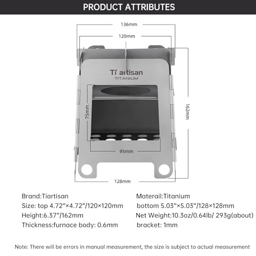 Ti artisan Titanium Foldable Wood Stove for Camping and Backpacking, WS007MT-1