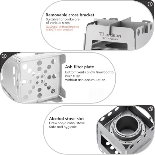 Ti artisan Titanium Foldable Wood Stove for Camping and Backpacking, WS007MT-6