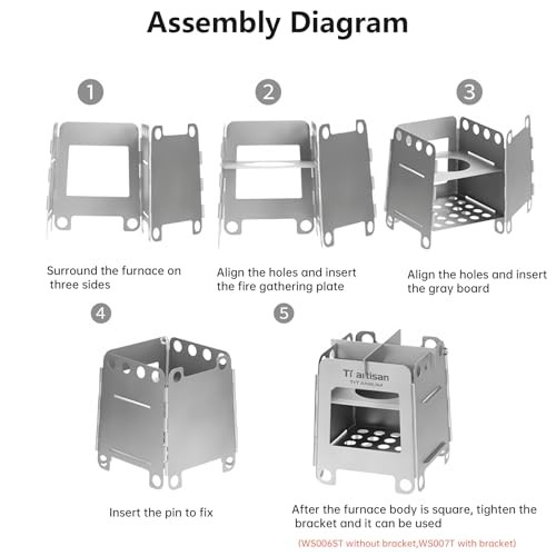 Ti artisan Titanium Foldable Wood Stove for Camping and Backpacking, WS007MT-8