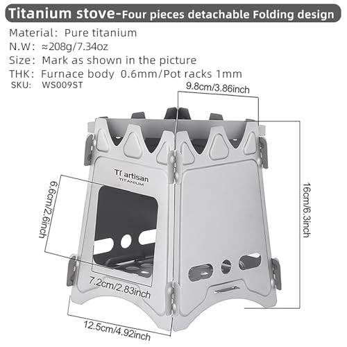 Ti artisan Titanium Wood Burning Camping Stove, Foldable Portable Backpacking Stove with Carry Bag-1
