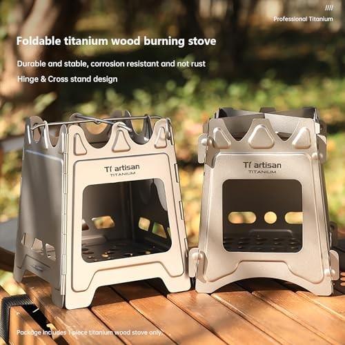 Ti artisan Titanium Wood Burning Camping Stove, Foldable Portable Backpacking Stove with Carry Bag-2