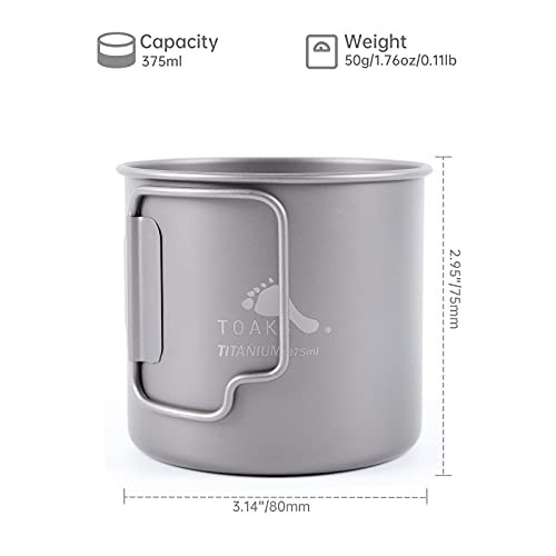 TOAKS 375ml Titanium Camping Cup, Ultralight Mug with Foldable Handles-1
