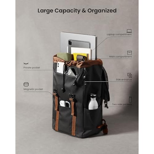 tomtoc VintPack TA1 22L Flap Laptop Backpack, Black, M-2