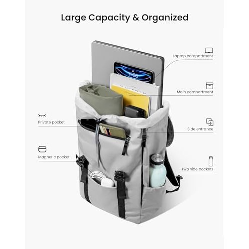 tomtoc VintPack TA1 Flap Laptop Backpack, 22 L, Light Gray-3