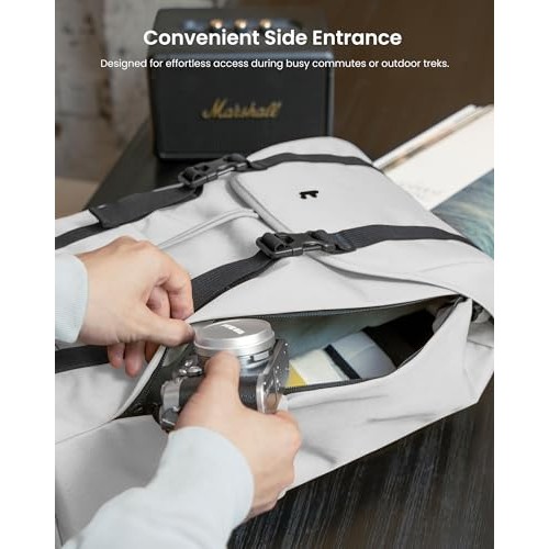tomtoc VintPack TA1 Flap Laptop Backpack, 22 L, Light Gray-5