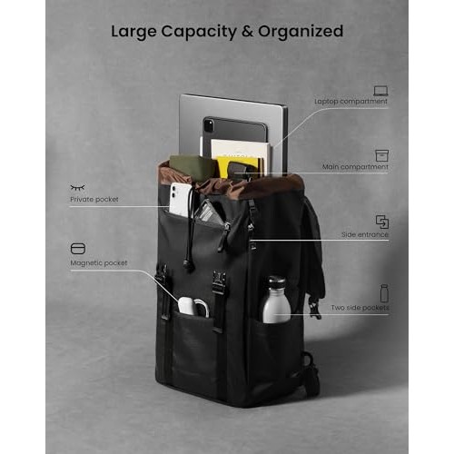tomtoc VintPack TA1 22L Flap Laptop Backpack, Dark, M-2