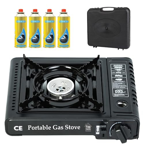Top Home Solutions Camping Stove with Carry Case and 4 Butane Gas Canisters