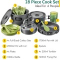 trail outdoor leisure 4 person camping cookware set, 27 piece, hard anodised aluminium, with bag