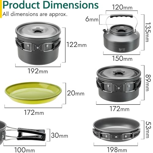 trail outdoor leisure 4 person camping cookware set, 27 piece, hard anodised aluminium, with bag-6