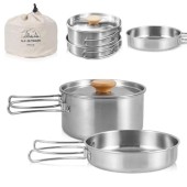 Udbrud Camping Cookware Set for 1-2 People, Hard Anodised Aluminium Pot and Pan Kit with Storage Bag