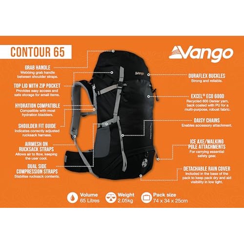 Vango Contour 65L Backpack with Rain Cover-5