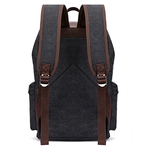 WTiger Vintage Canvas Backpack, Black, Casual Daypack Rucksack-2