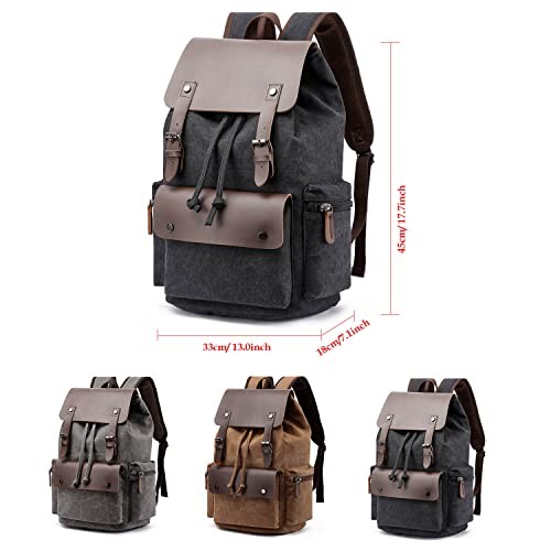 WTiger Vintage Canvas Backpack, Black, Casual Daypack Rucksack-3