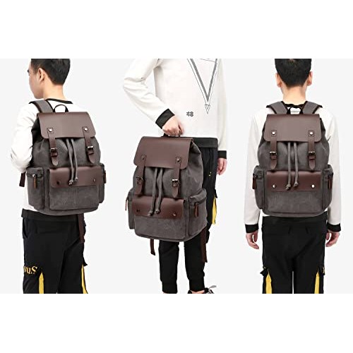 WTiger Vintage Canvas Backpack, Black, Casual Daypack Rucksack-6