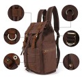 autumndeer Vintage Unisex Casual Leather and Canvas Backpack, Coffee